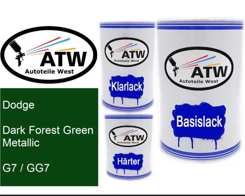 Dodge, Dark Forest Green Metallic, G7 / GG7: 500ml Lackdose + 500ml Klarlack + 250ml Härter - Set, von ATW Autoteile West.